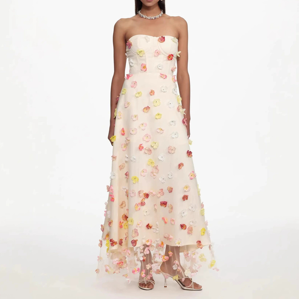 Forever 21 Summer Strapless Embellished Floral Fitted Dress